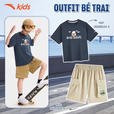 Anta Kids Áo Thun Bé Trai Thời Trang Thể Thao Mát Lạnh Mềm Mịn 3526B6104