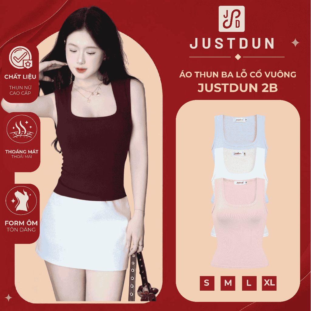 Áo thun ba lỗ cổ vuông cotton mịn tanktop năng động JUSTDUN 2B