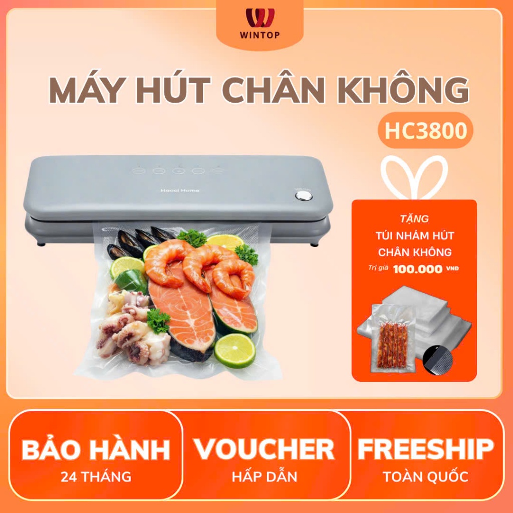 [Hecci Home]Máy hút chân không thực phẩm Hecci Home HC3800 không kén túi bảo quản thực phẩm tươi lâu