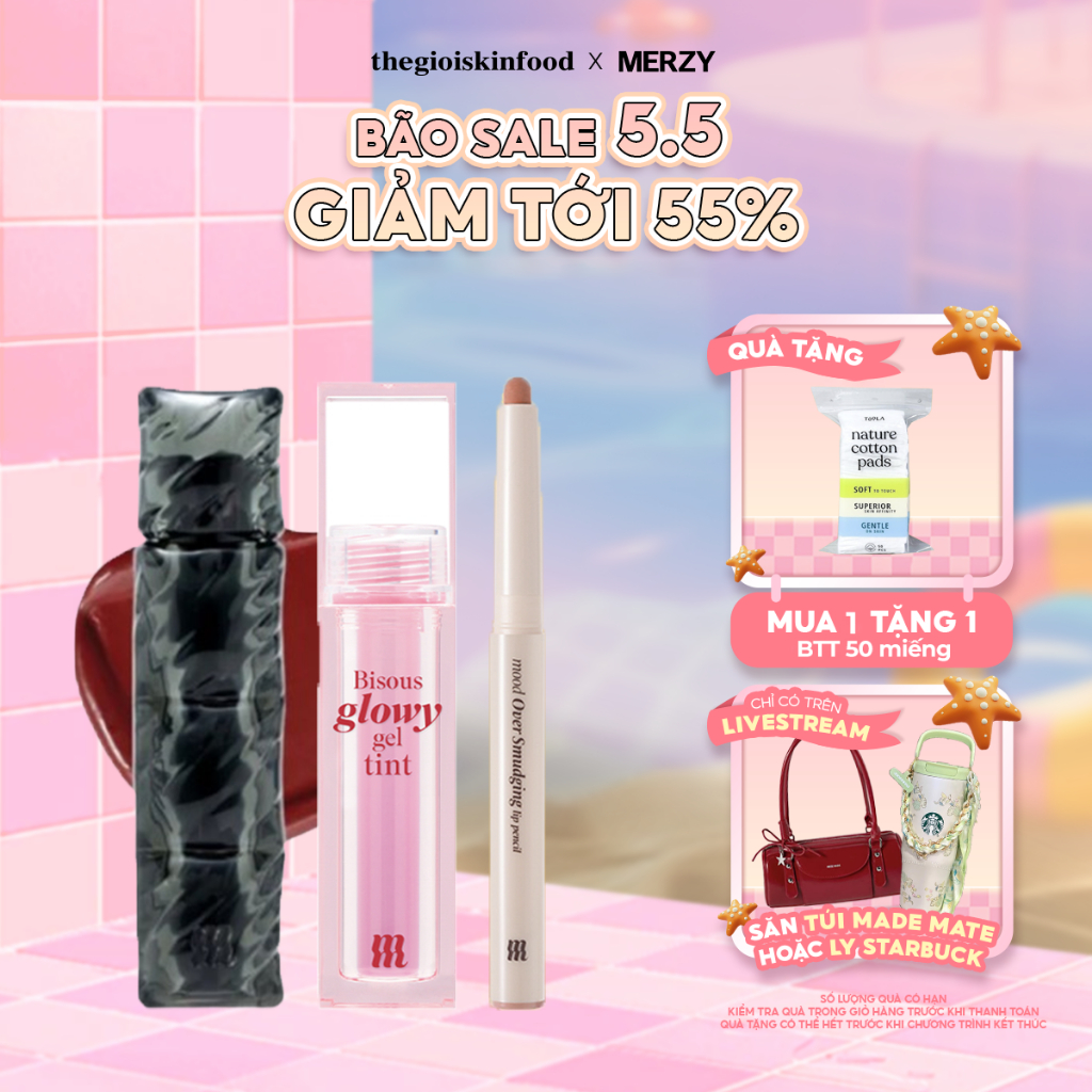 Combo Merzy 3 son Merzy Puffer Velvet Tint + Merzy Mood Over Smudging Lip Pencil + Merzy Bisous Glow