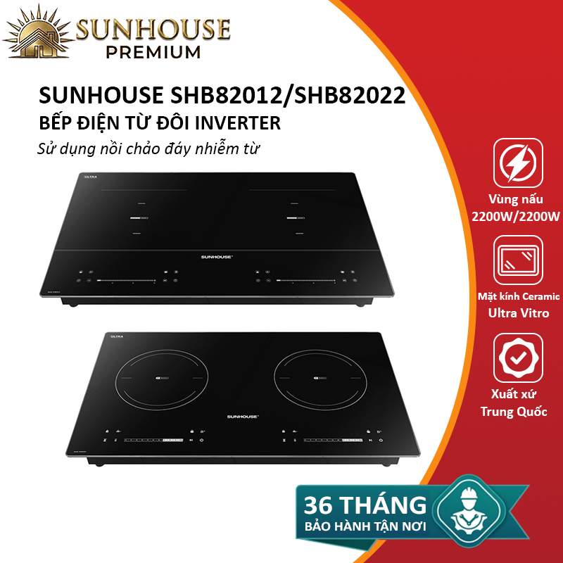 Bếp đôi điện từ Inverter cảm ứng SUNHOUSE SHB82022/SHB82012 - Tận nơi bảo hành 36 tháng