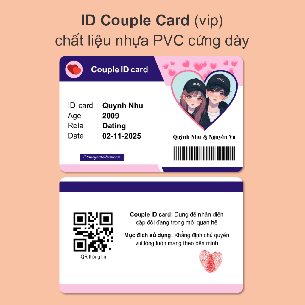 ID Couple Card in từ nhựa PVC, Cho Cặp Đôi Quà Tặng Bạn Trai Bạn Gái