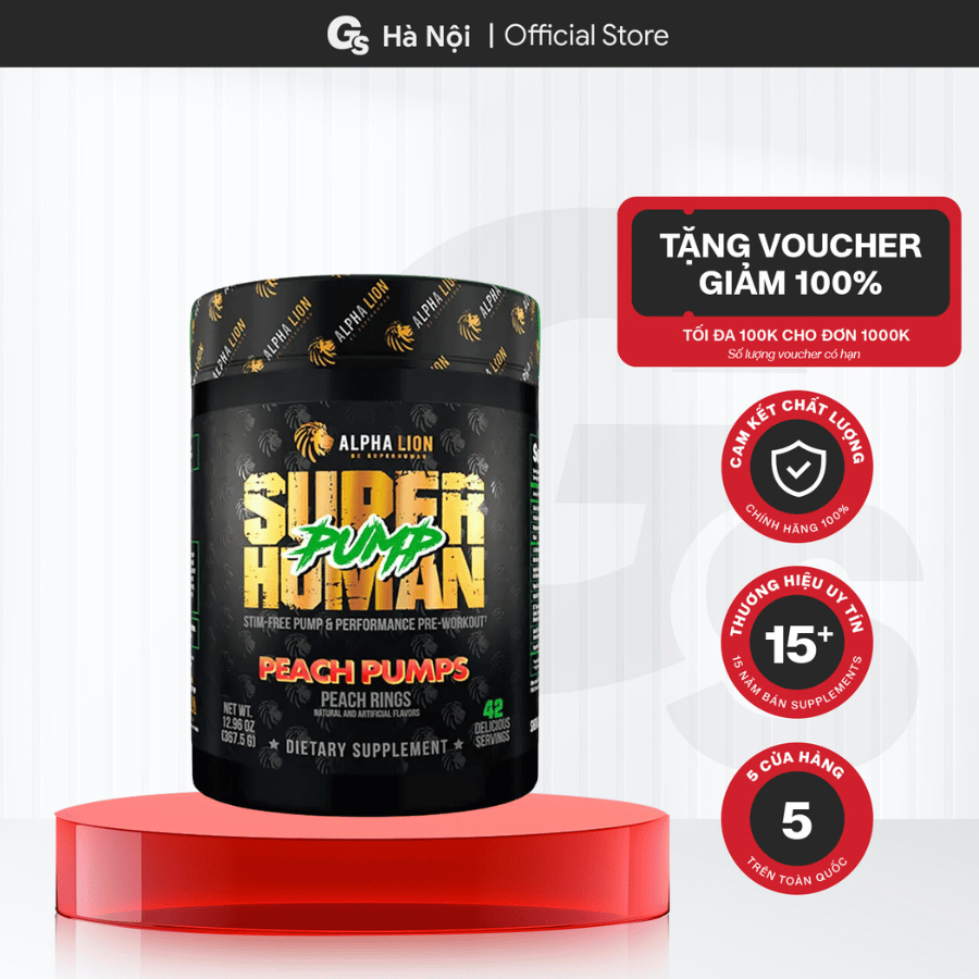 Bột tăng sức mạnh SuperHuman PUMP Pre Workout không caffeine (42 servings) giúp pump cơ tăng sức bền
