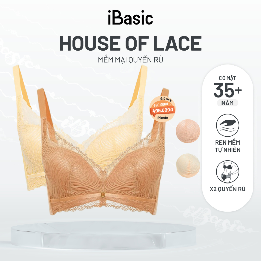 Combo 2 áo ngực iBasic có gọng mút mỏng ren cup T-Shirt iBasic BRAW132