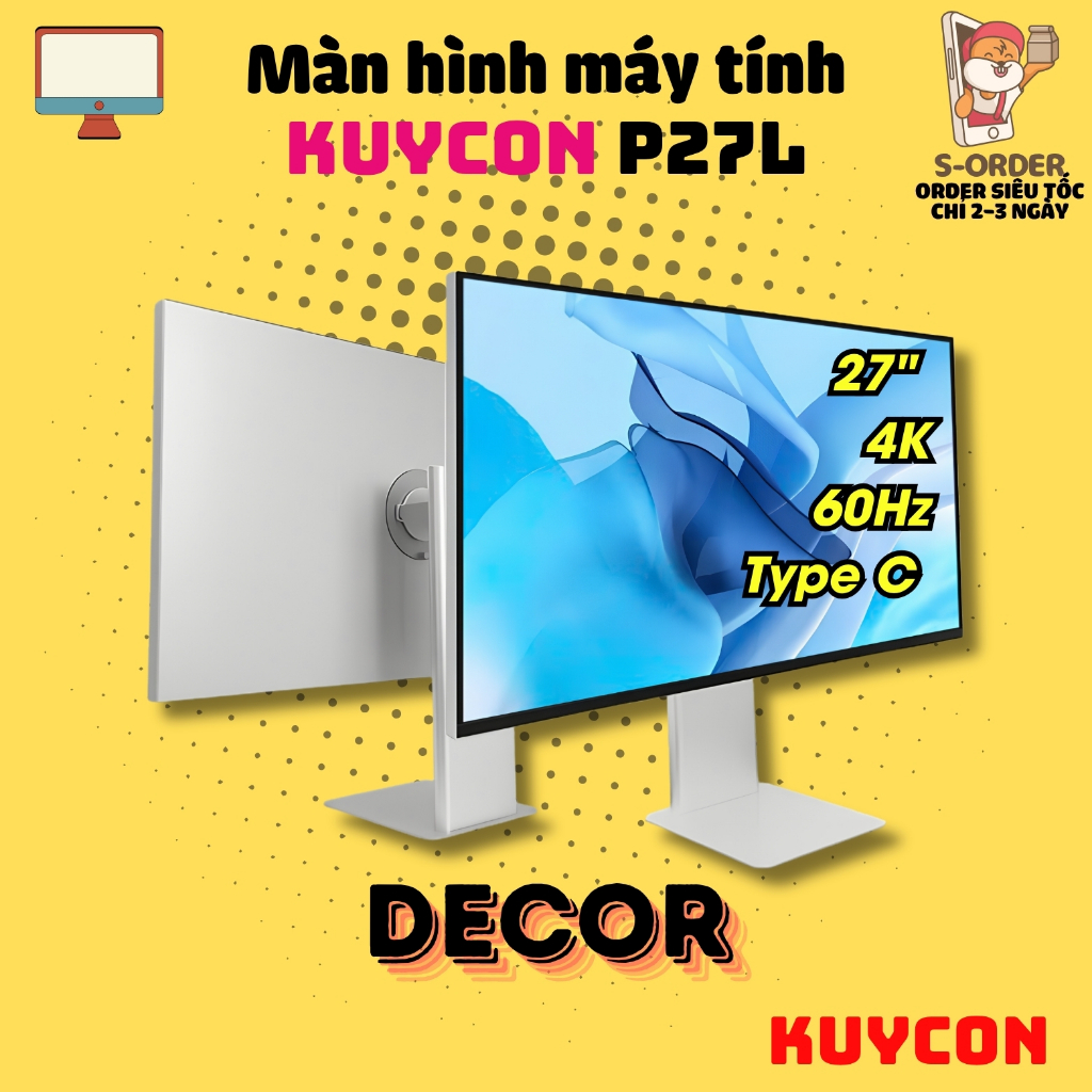 Màn Hình Nhám KUYCON P27L 27 inch - IPS - Độ Phân Giải 4K - USB C sạc ngược 65W- Tần Số Quét 60Hz - 