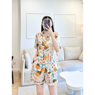 VIBES Đồ bộ mặc nhà nữ Pijama ngắn Lụa Gấm cao cấp họa tiết dễ thương Lucie Py Set