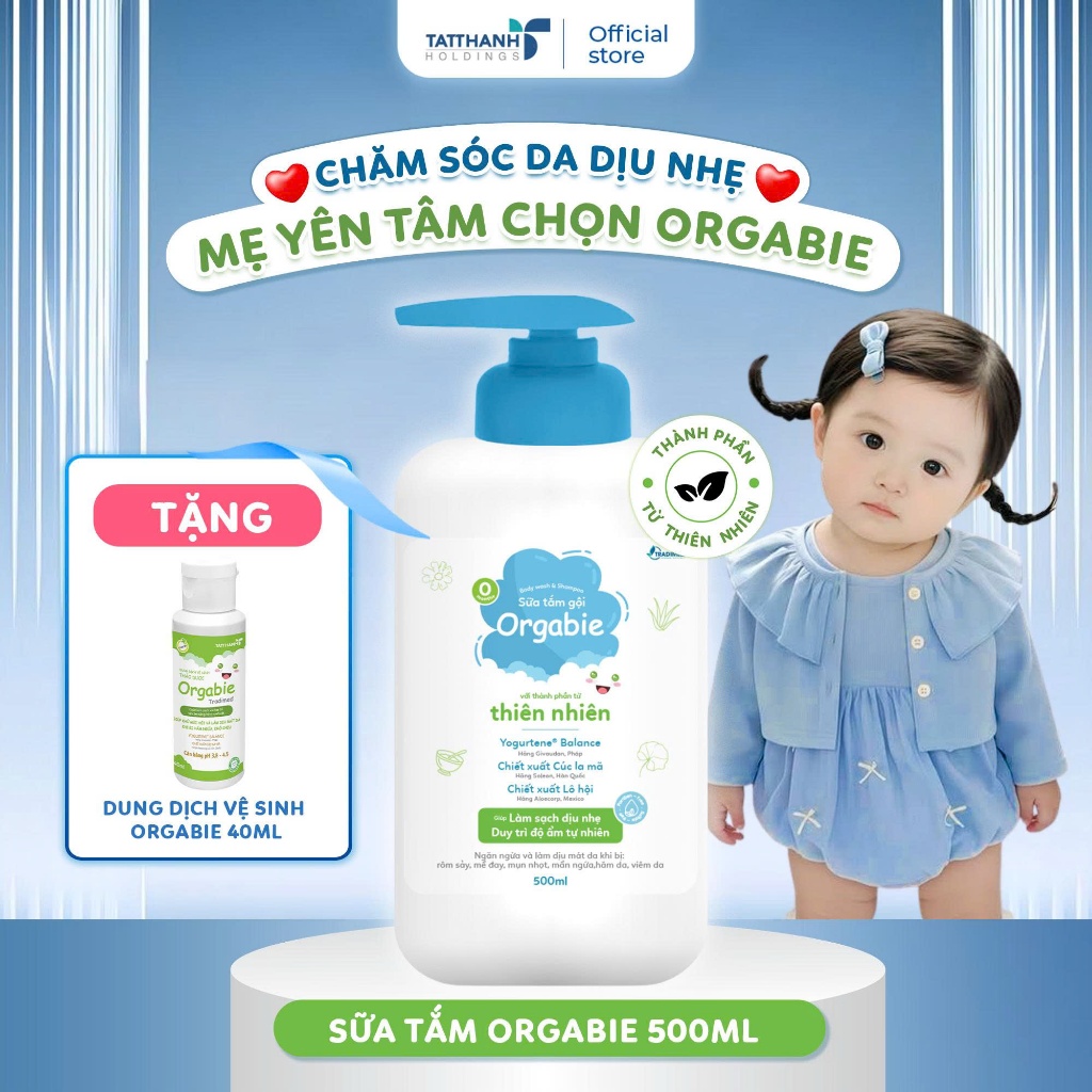Sữa Tắm Gội Orgabie, Thành Phần Thiên Nhiên, Làm Sạch Dịu Nhẹ, An Toàn Cho Làn Da Bé