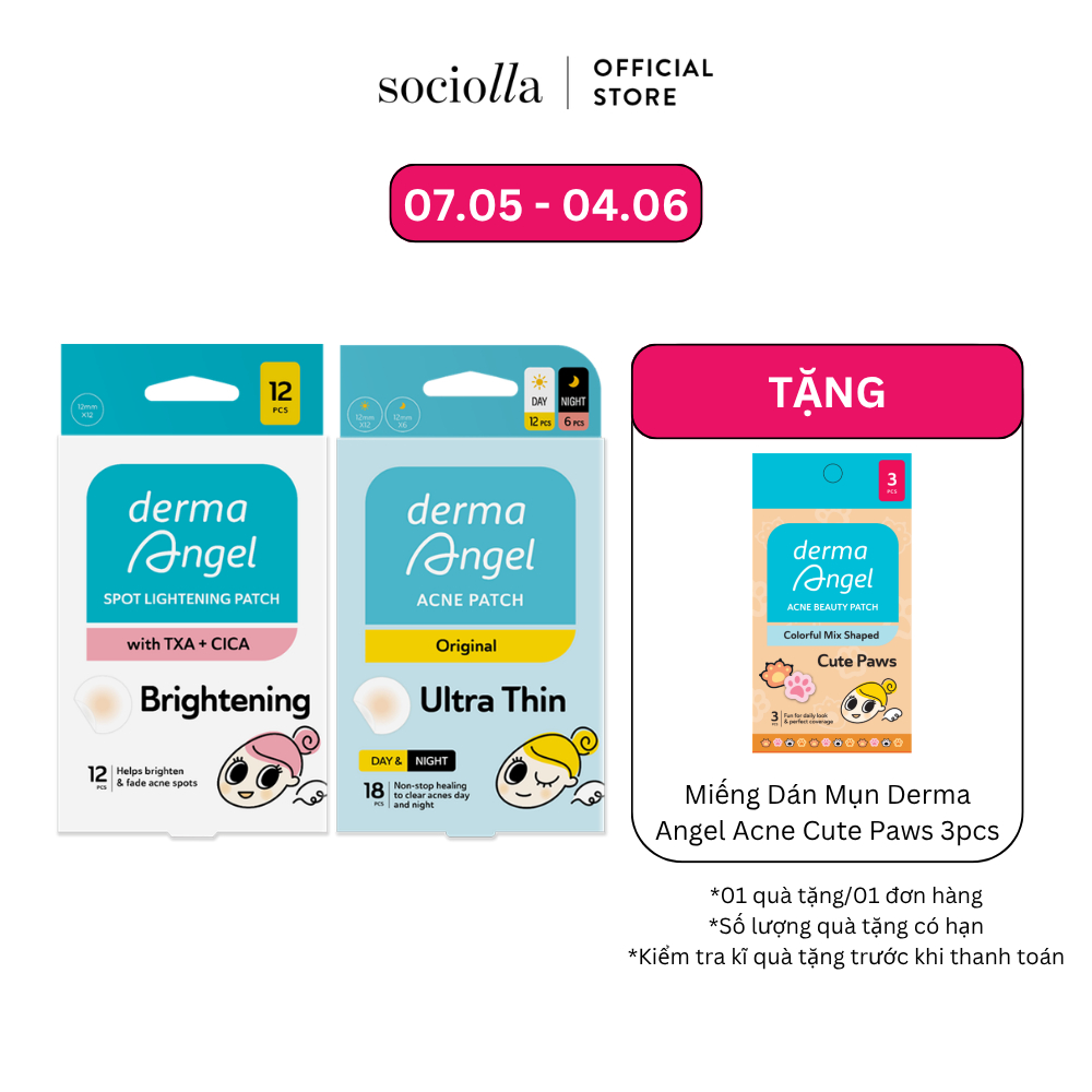Combo Derma Angel Acne Spot Lightening Patch 12 Miếng & Derma Angel Mix (12 Day + 6 Night)