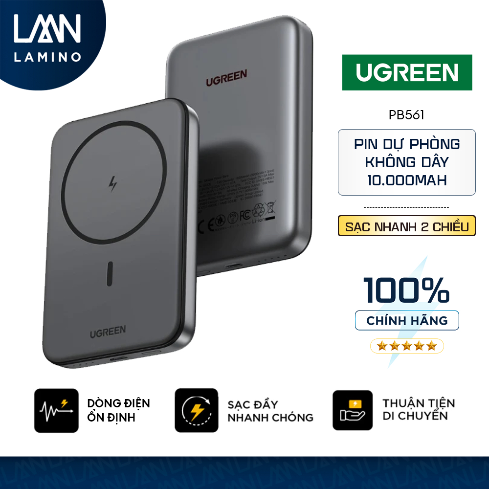 Sạc dự phòng không dây Ugreen Magnetic 10000mAh PD 20W sạc nhanh cho Iphone PB561 - Chính Hãng