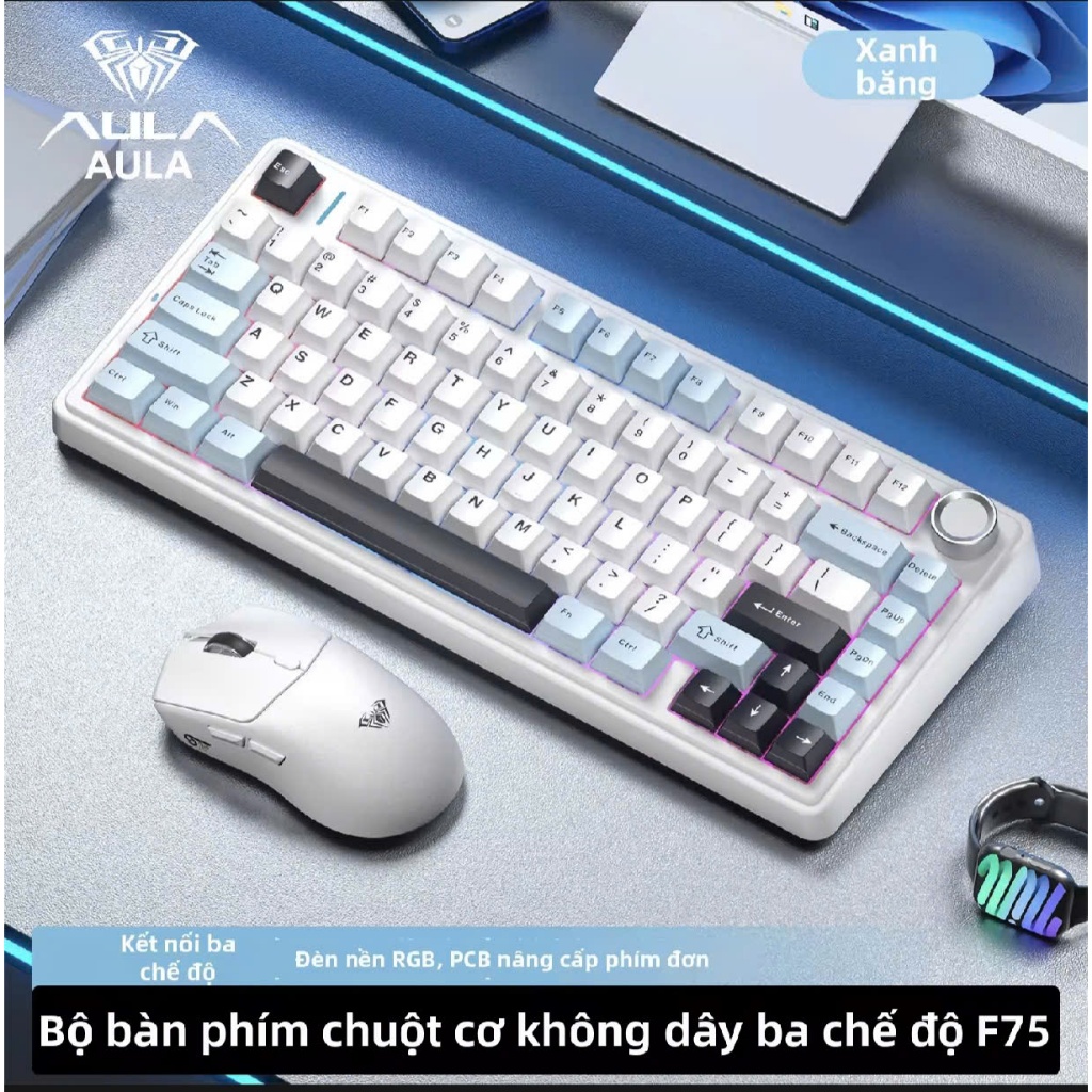 AULA F75 Wireless 3 Mode - Bàn Phím Cơ Gaming RGB Gasket Mount Hot Swap