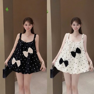Đầm Bi Bí Phồng Babydoll Đính Nơ Kèm Quần