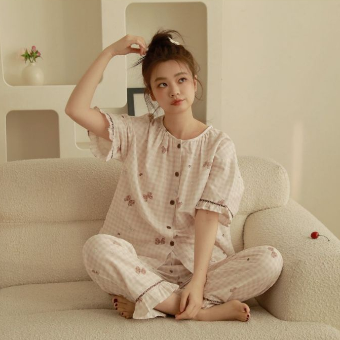 After Bath - Bộ Cotton Mặc Nhà Cherry Gingham - PJ251