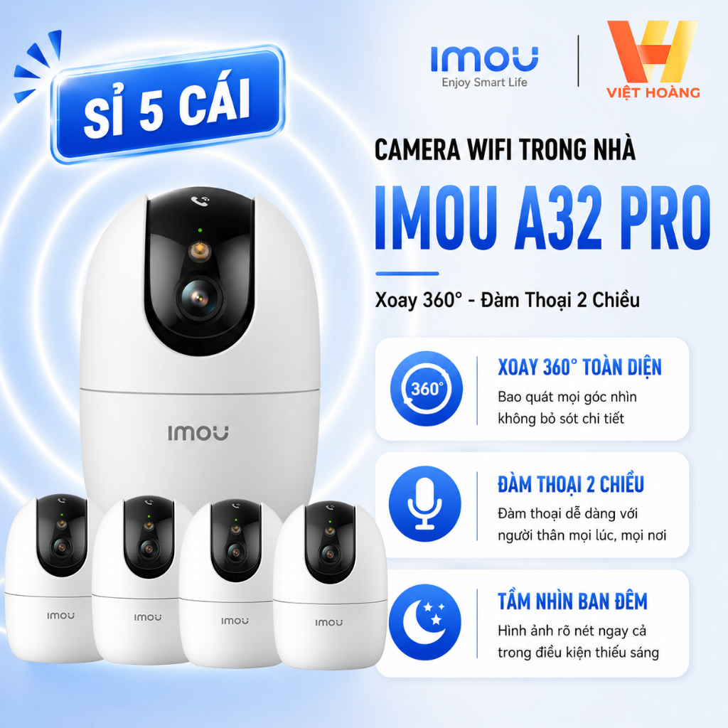 [COMBO 5 BỘ] Camera Wifi Imou A32 Pro Trong Nhà Xoay 360 Độ, Đàm Thoại 2 Chiều