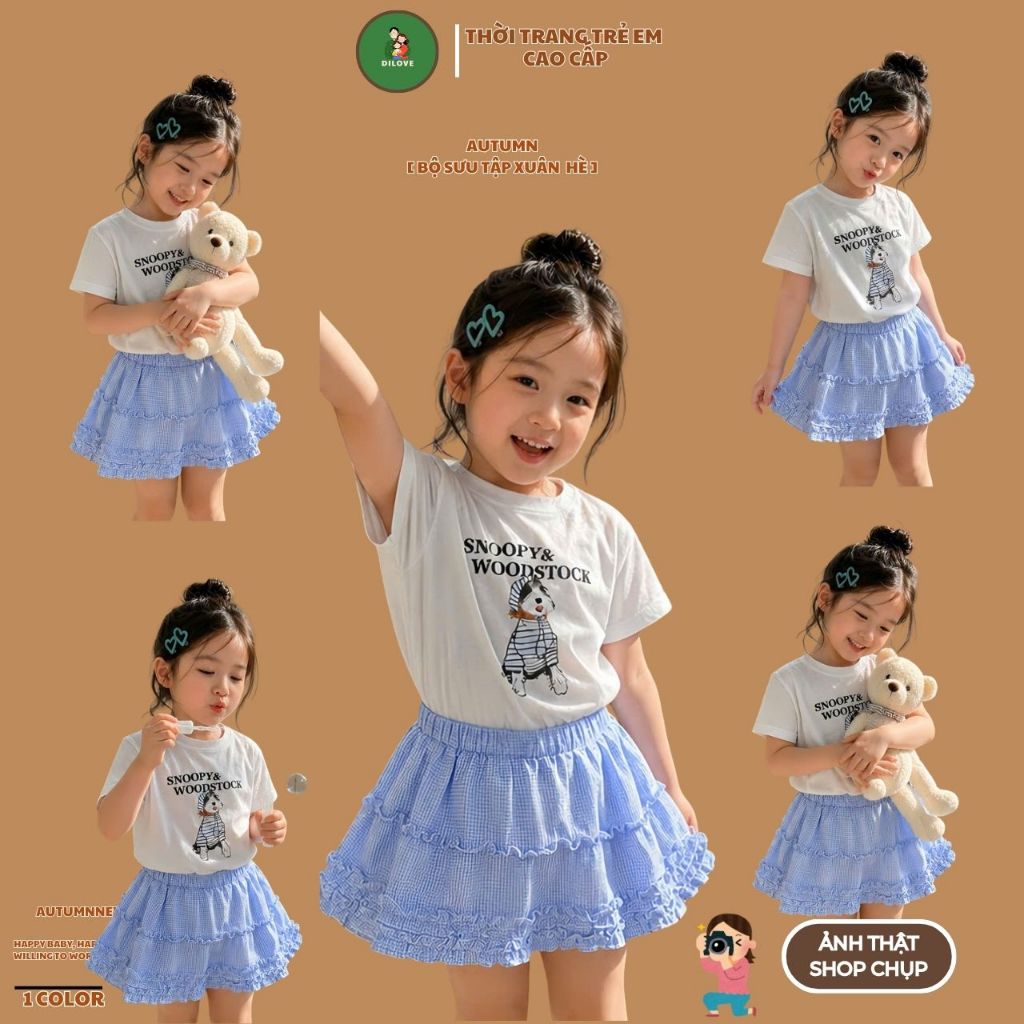 [DILOVE - HÀNG MỚI VỀ] - BST HÈ CAO CẤP XINH XẮN ĐÁNG YÊU CHO BÉ GÁI - Set Chân Váy Caro Xanh Ao Thu