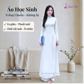 Áo dài trắng học sinh nữ lụa cao cấp cổ cao 3cm tay dài form chuẩn mặc đi học.