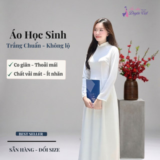 Áo dài trắng học sinh nữ lụa cao cấp cổ cao 3cm tay dài form chuẩn mặc đi học.