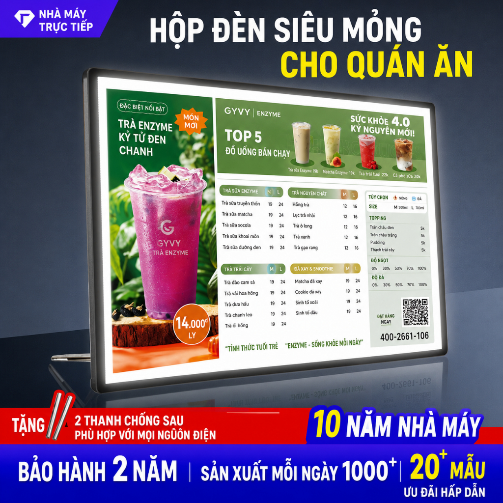 Bảng LED Menu Để Bàn A2 A3 A4, Khung Tranh Điện Siêu Mỏng Trang Trí, Decor Hàng Quán, Thay Thế Menu 