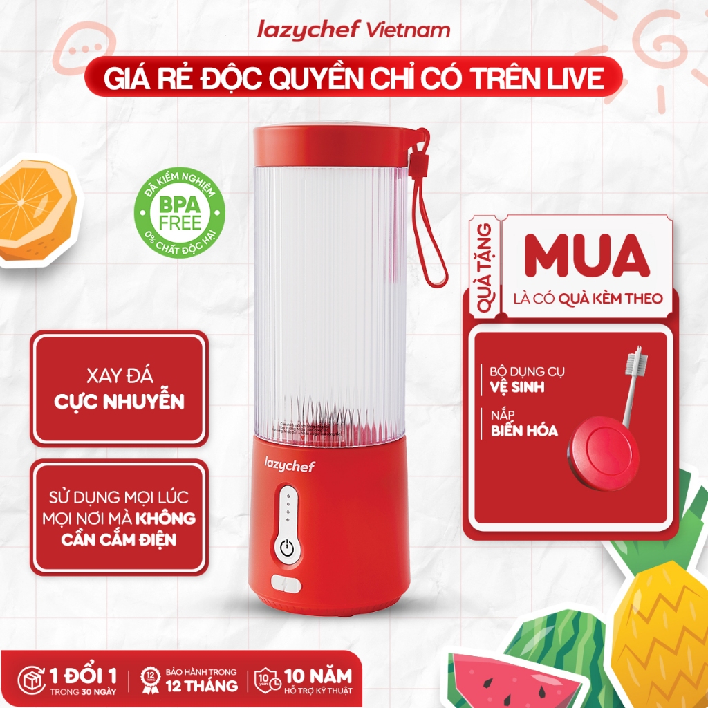 Máy xay sinh tố cầm tay Lazychef 3i﻿n1 450ml, xay đá cực nhuyễn, bảo hành chính hãng