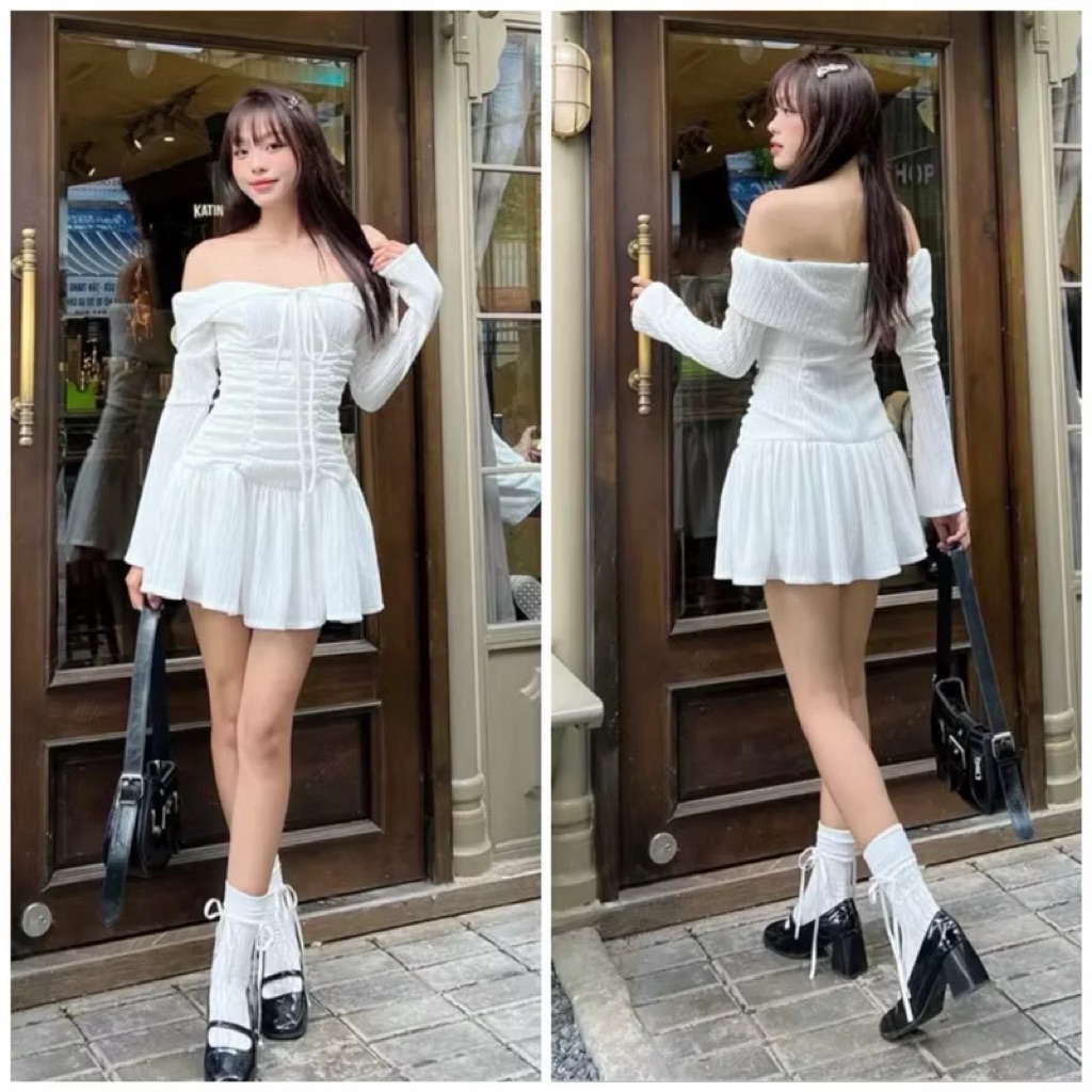 [Thanh lý] Váy trễ vai thun xốp dáng xoè CHIBEST (ảnh thật_Đọc kỹ mô tả)