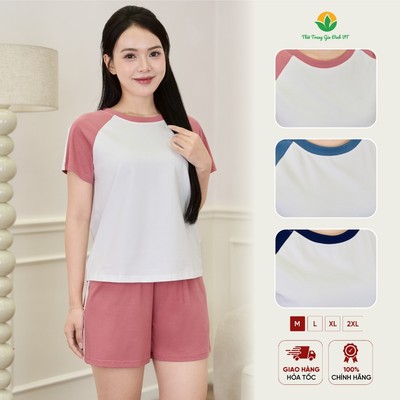 Đồ bộ nữ mặc nhà chất Cotton dệt kim , quần đùi áo cộc tay thời trang Việt Thắng B43.5120