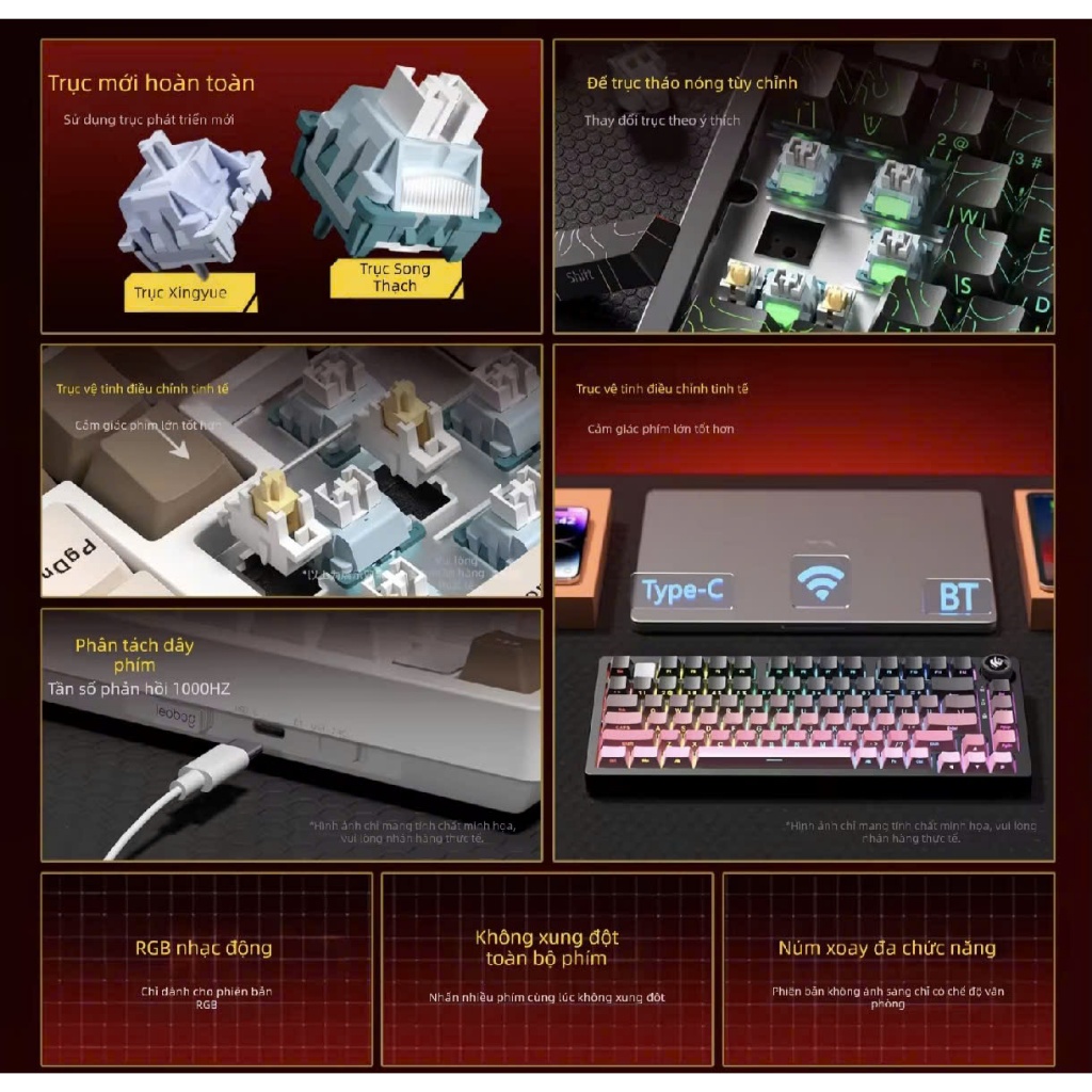 BÀN PHÍM CƠ - LEOBOG Hi75C Pro/Kit Hi75C Pro Gaming Keyboard 3 Mode RGB Custom Keyboard Cao Cấp | BigBuy360 - bigbuy360.vn