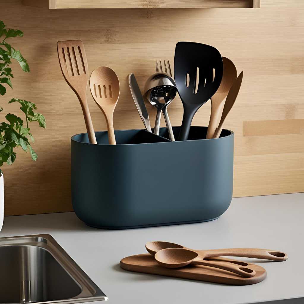 Modern kitchen utensil holder – Utensil holder with 2 compartments – Minimalist kitchen organizer – 
