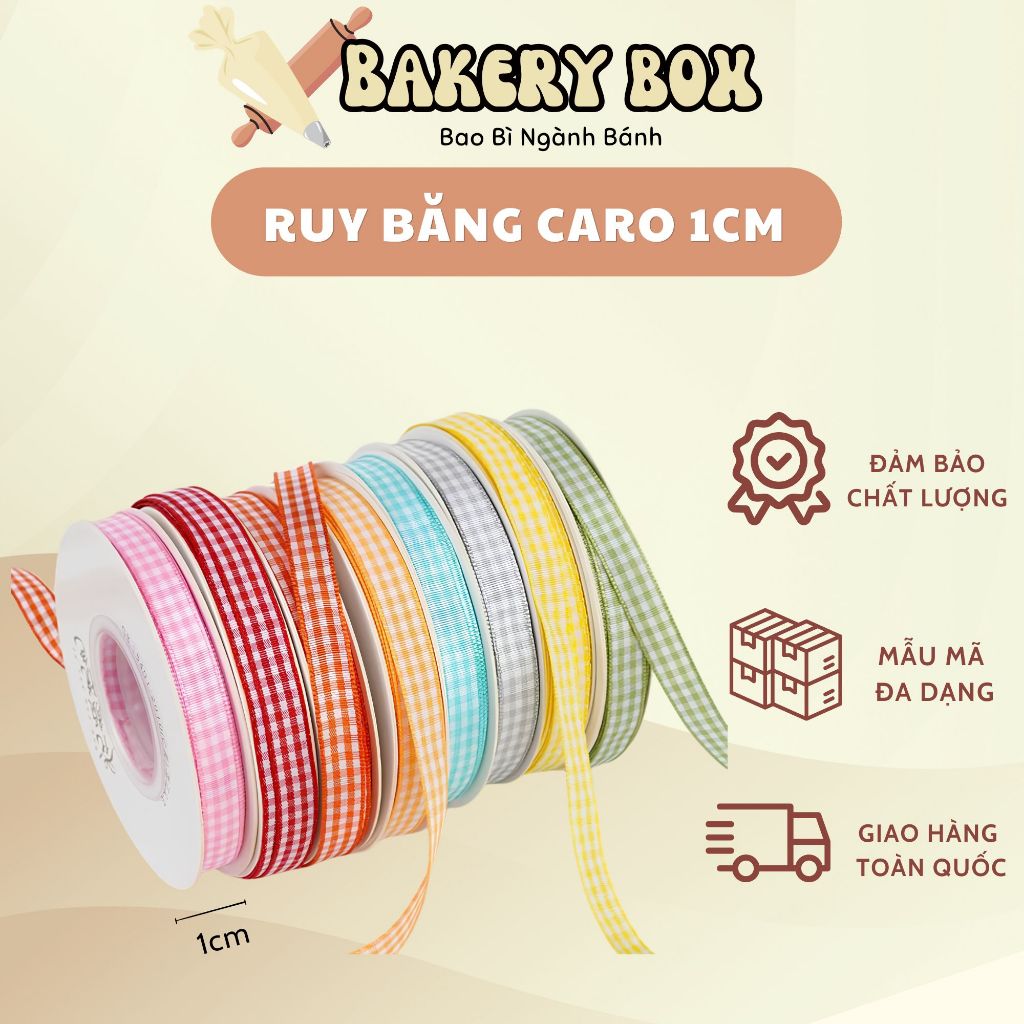 (Cuộn 25M) Ruy Băng Caro Bản 1 CM Gói Quà Tặng, Hộp Đựng Bánh, Hoa - BAKERY BOX