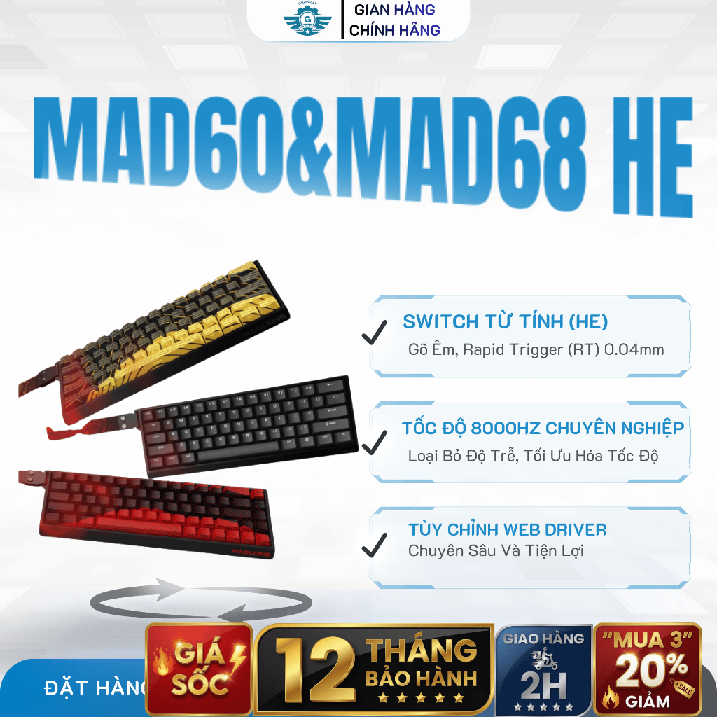 ⚡Bàn Phím Cơ Gaming Mad60 HE/Mad68 HE - Rapid Trigger, Switch Nam Châm, 8KHz, 0.01mm, 128K, S.O.C.D
