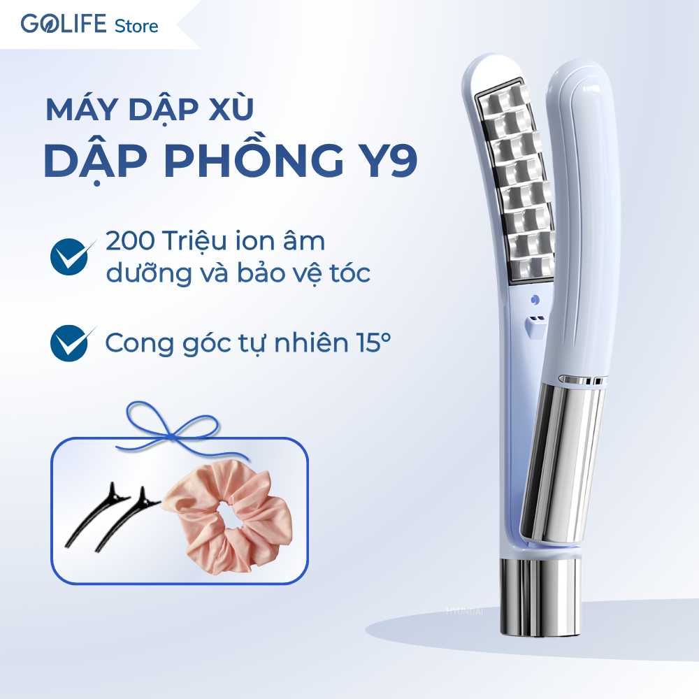 Máy dập phồng chân tóc ion âm Y9 bảo vệ tóc, máy dập xù tóc phồng tự nhiên không dây Golife
