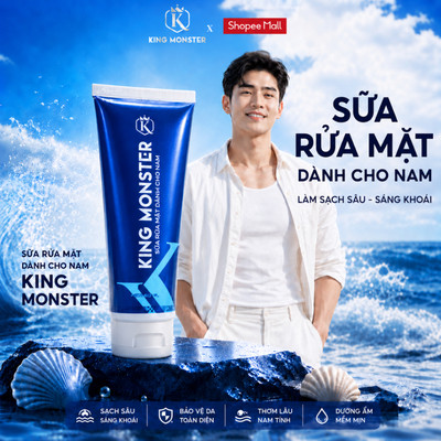 Sữa rửa mặt nam KING MONSTER dịu nhẹ, lành tính giúp hỗ trợ làm sáng da 50g