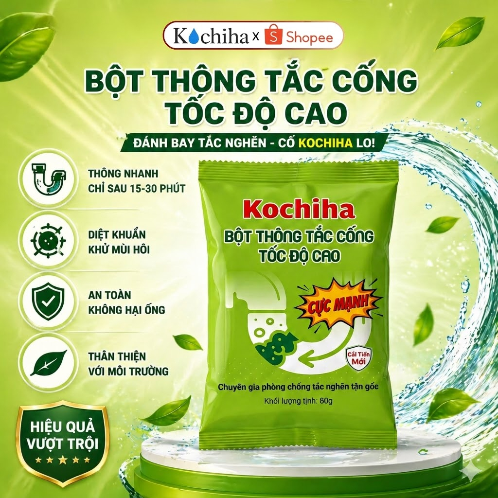【MUA 5TẶNG 1】Bột Thông Tắc Cống Tốc Độ Cao KOCHIHA, Khử Mùi Hôi, Đánh Tan Tóc, Dầu Mỡ