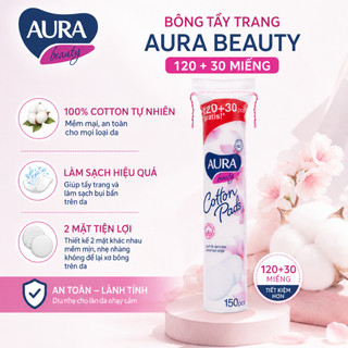 Combo 2 Bông tẩy trang Aura Cotton mềm mịn không xơ 150 miếng