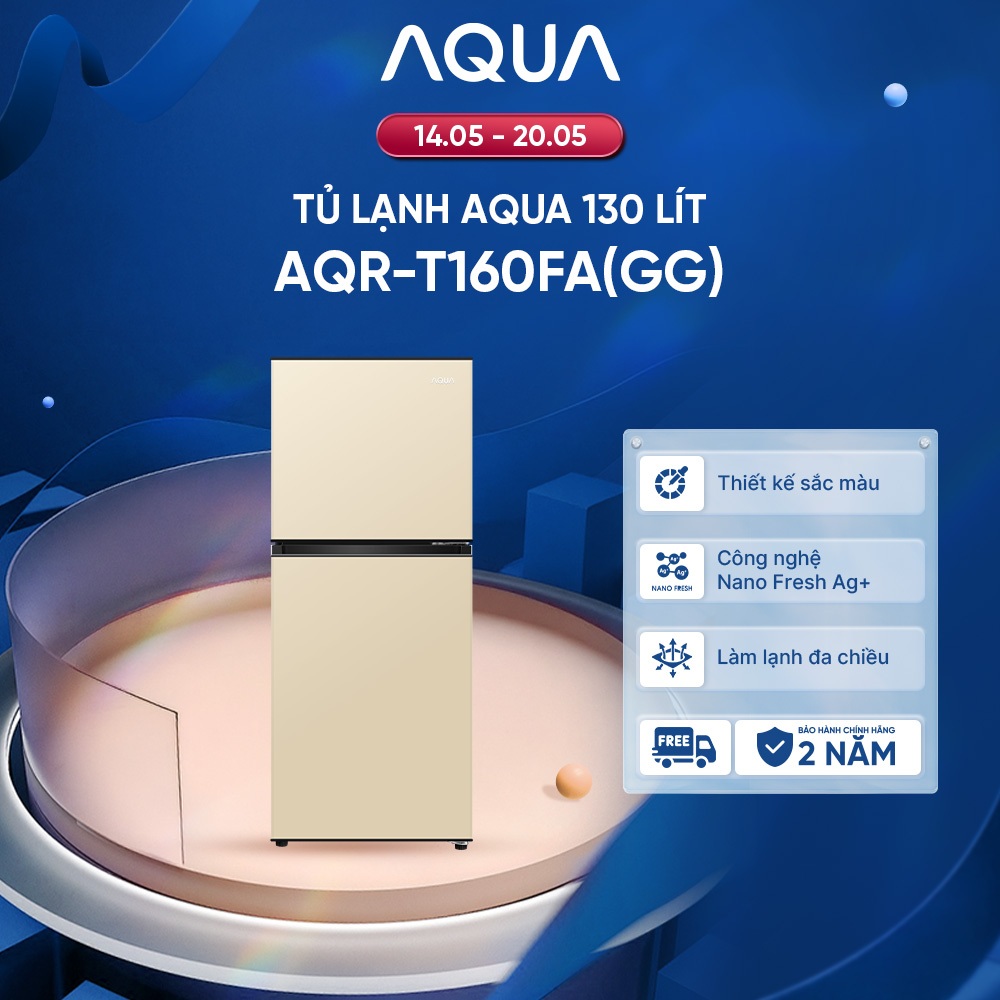 Tủ lạnh 2 cánh Aqua 130 lít ngăn đông trên AQR-T160FA(GG)