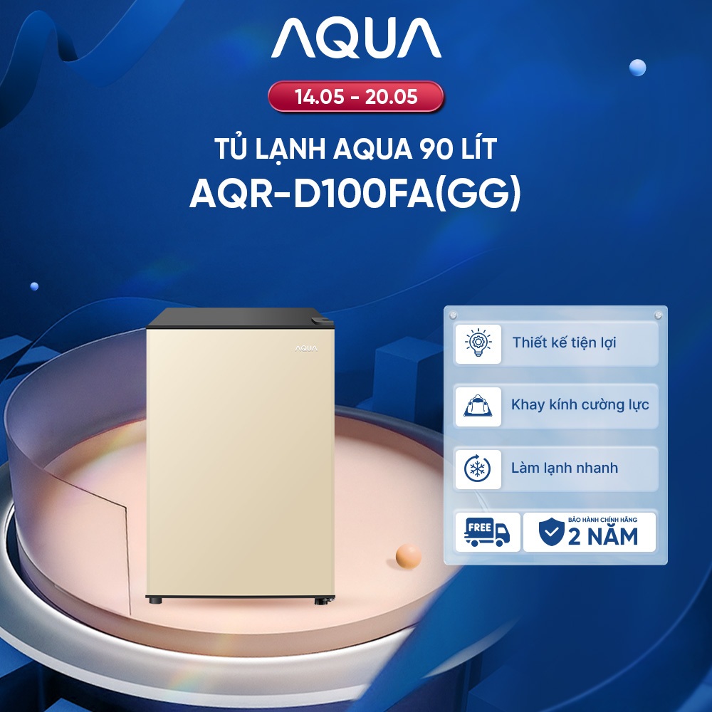 Tủ lạnh mini Aqua 90 lít AQR-D100FA(GG) - Màu be - Freeship toàn quốc - Bảo hành 2 năm