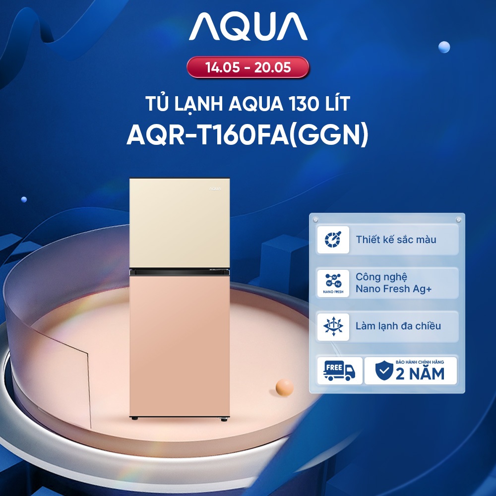 Tủ lạnh 2 cánh Aqua 130 lít ngăn đông trên AQR-T160FA(GGN)