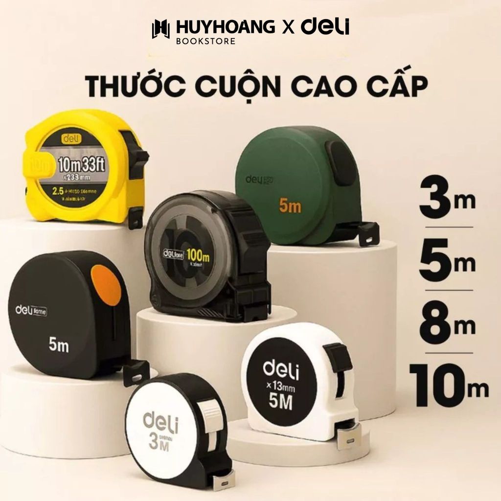 Thước Cuộn Dây Thép Deli Cao Cấp Siêu Bền 3M / 5M / 7.5M / 10M Đo Đạc Chính Xác, Tools