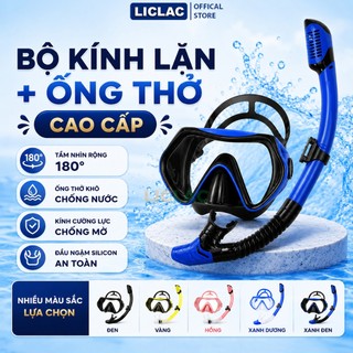 Bộ kính lặn Cao Cấp kèm ống thở chống nước kính cường lực snorkeling - Kính lặn đi biển  KLOT-3T08