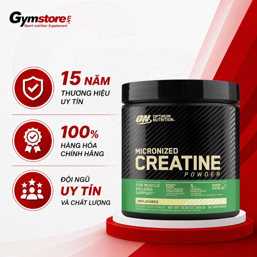 Bột tăng sức mạnh ON Micronized Creatine Powder, Unflavored, hỗ trợ tăng cơ - Gymstore