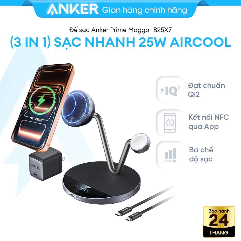 Trạm sạc không dây 3in1 Anker Prime MagGo | Sạc nhanh iPhone 12–17, Apple Watch, AirPods – AirCool, 