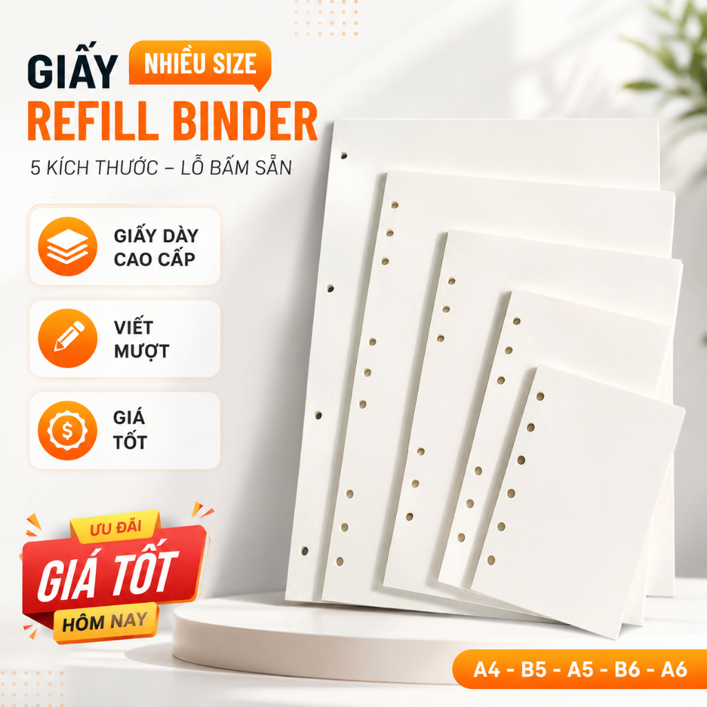 Ruột sổ còng giấy Refill A4 A5 B5 A6 chống loá -giấy sổ còng A4 B5 A5 A6 -giấy thay sổ còng A4 A5 B5