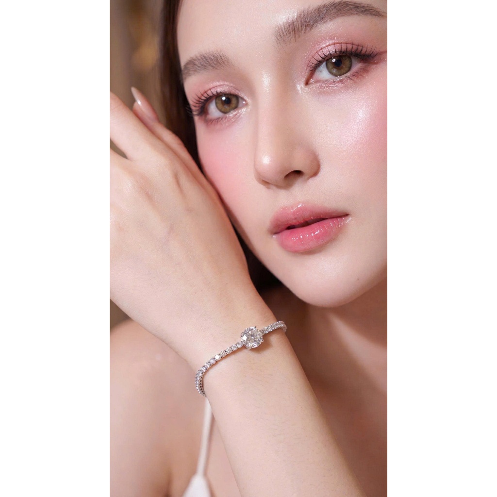 Lắc tay kim cương Moissanite full đá, viên chủ 6.5mm 1carat thân bạc 925 kèm hộp nhung + kiểm định G