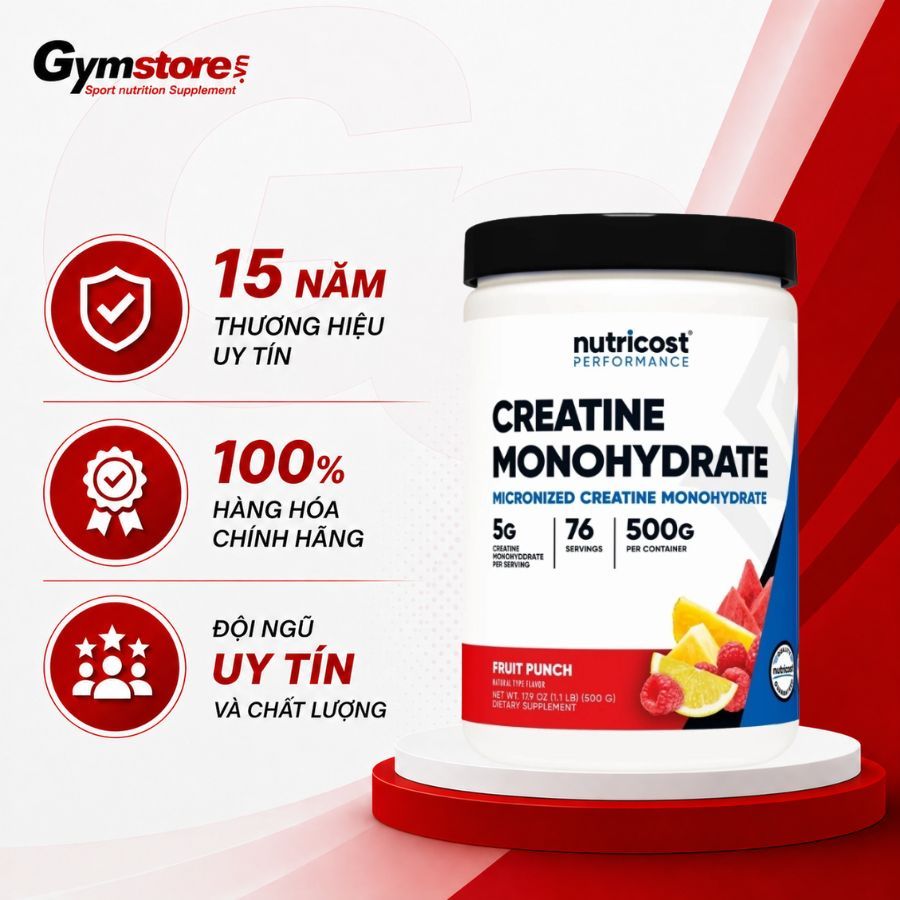 Bột Nutricost Creatine Monohydrate Powder Micronized, bột creatine tinh khiết - Gymstore