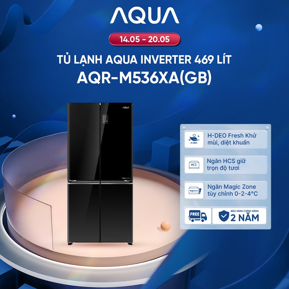 Tủ lạnh Aqua Inverter 469 lít Multi Door AQR-M536XA(GB) - Freeship toàn quốc - Bảo hành 2 năm
