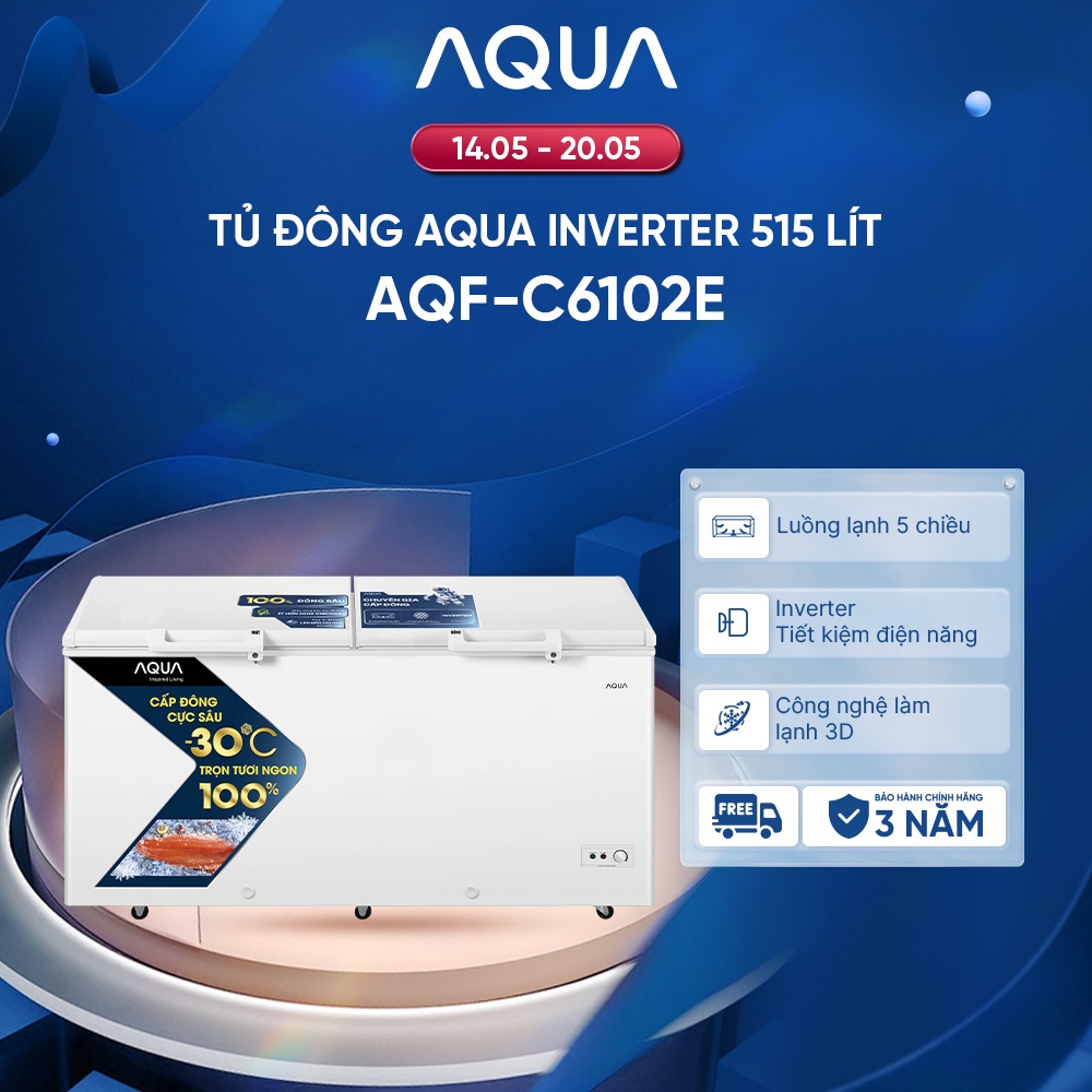 Tủ đông Aqua Inverter 515 Lít AQF-C6102E