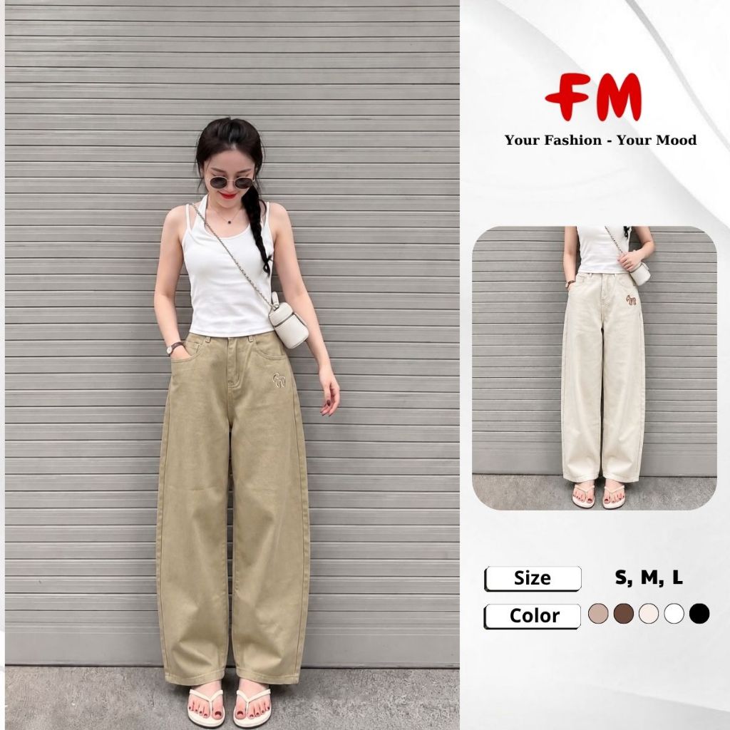 Quần Kaki Ống Suông Nữ FMSTYLE Thêu Voi Năng Động Thoải Mái Hot Trend  26040355
