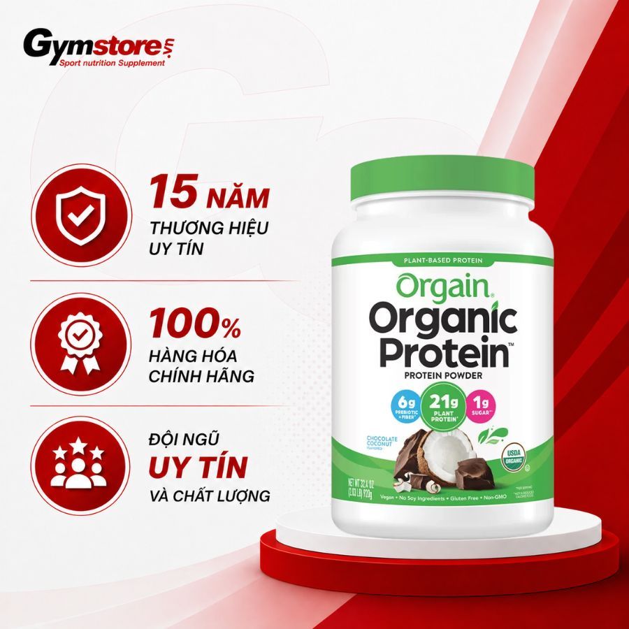 Bột đạm thực vật Orgain Organic Protein, 920 Gam, không gây nóng trong, nổi mụn - Gymstore