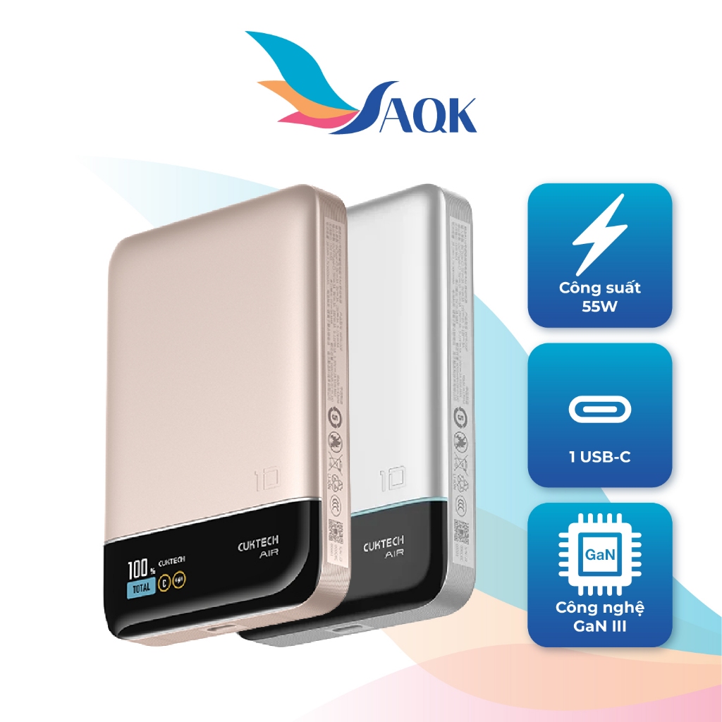 Sạc dự phòng Cuktech 10 Air Power Bank Bank Magnetic 10000mAh 55W WPB100P - Hàng chính hãng