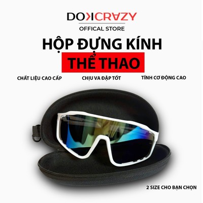 Hộp đựng kính DOKCRAZY đựng kính, kính thể thao, kính đi đường có móc khóa kéo cổ điện tiện lợi, màu đen, 2 size