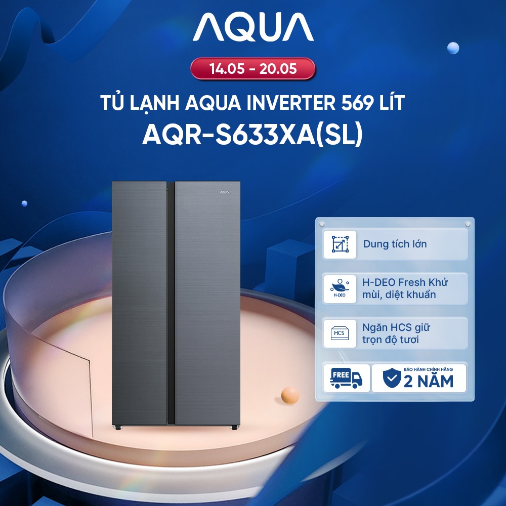 Tủ lạnh Aqua Inverter 569 lít AQR-S633XA(SL) - Bảo hành 2 năm - Freeship toàn quốc