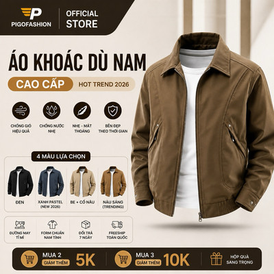 Áo khoác dù cán hai lớp cao cấp cản gió chống nắng , form hàn lịch sự cổ bẻ SPMAKD5025